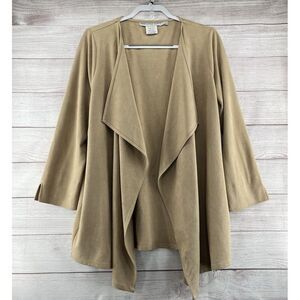 Gretchen Scott Faux Suede Open Waterfall Cardigan Jacket Blazer Beige‎ Size L